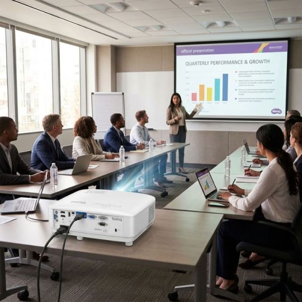 BenQ MW809STH WXGA short throw projector in a classroom presentation setup