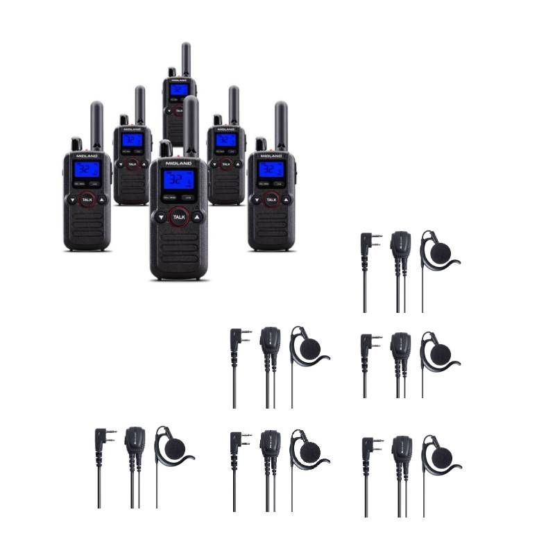 Pack de 6 Midland BR180 + 6 micro-casque Midland BA21 