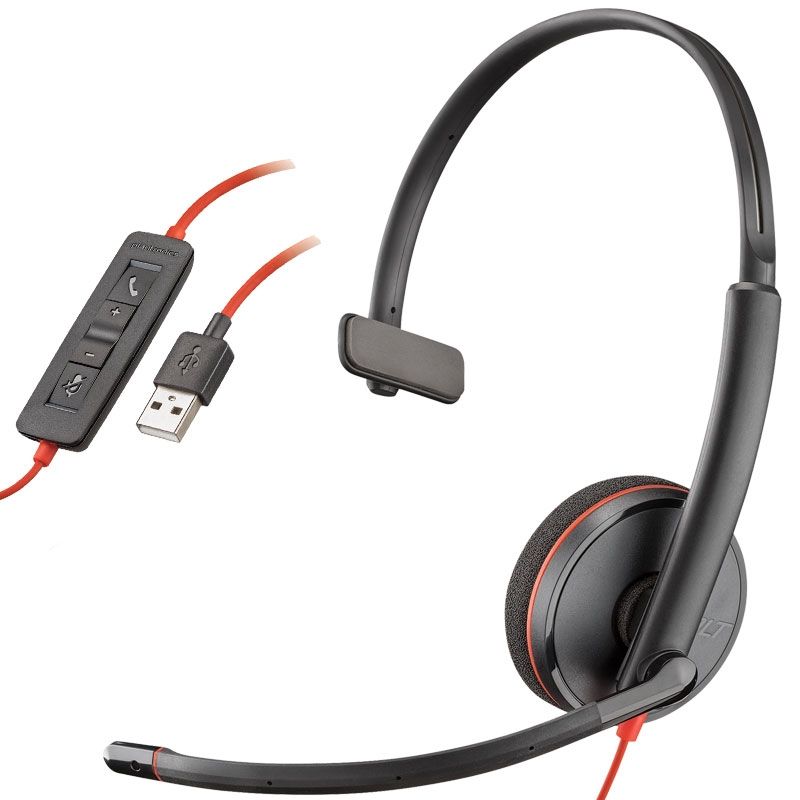 Plantronics Blackwire C3210 - Cuffie Mono USB Con Cancellazione Del Rumore, Controllo In Linea E Padiglioni In Similpelle