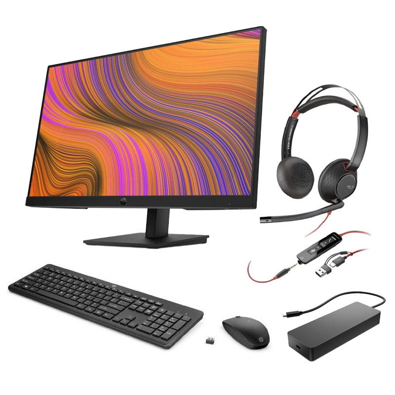 Pack HP & Poly - Écran FHD 24'', casque Blackwire 5220 + accessoires