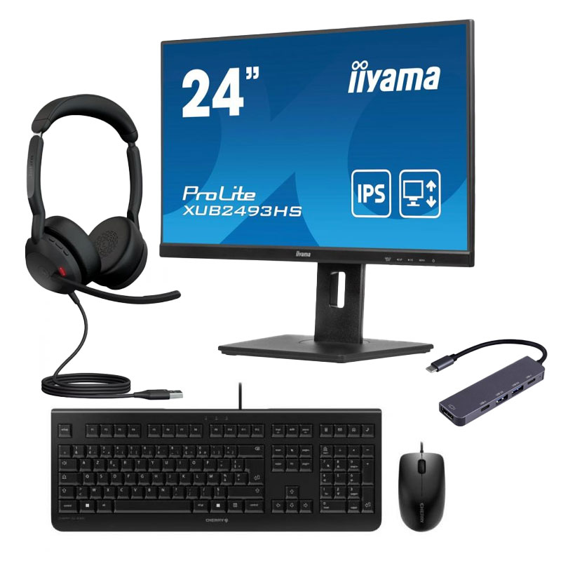 Pack bureautique - écran iiyama 24'' + casque USB-A Jabra + accessoires