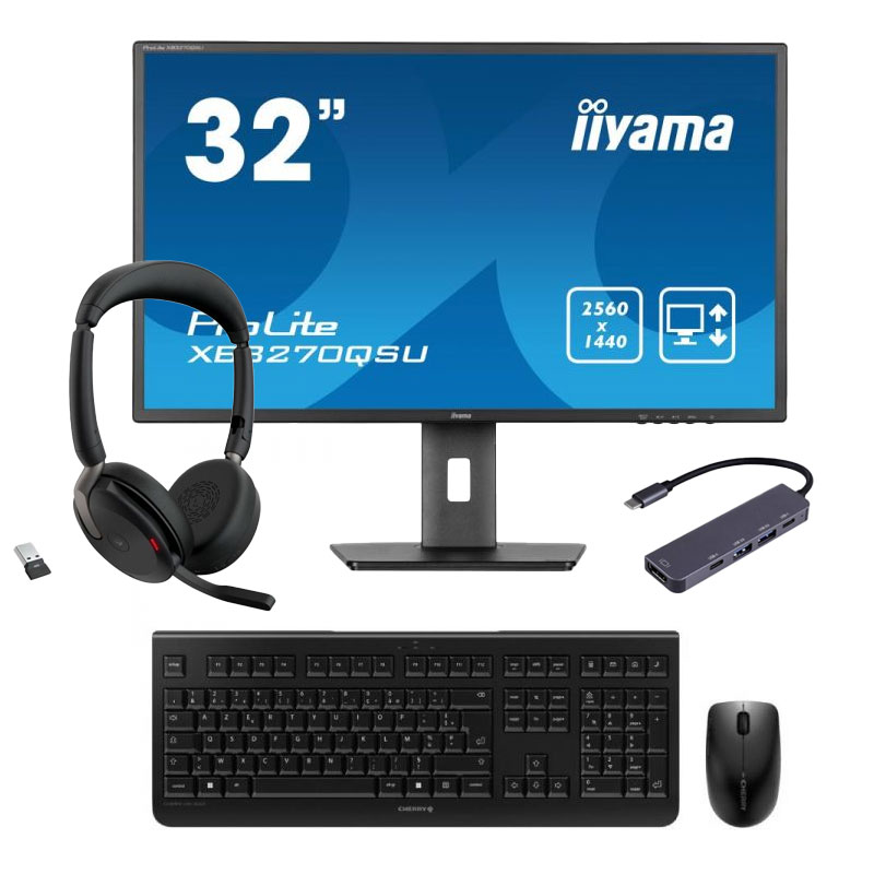 Pack bureautique - écran iiyama 32'' + casque Bluetooth Jabra + accessoires