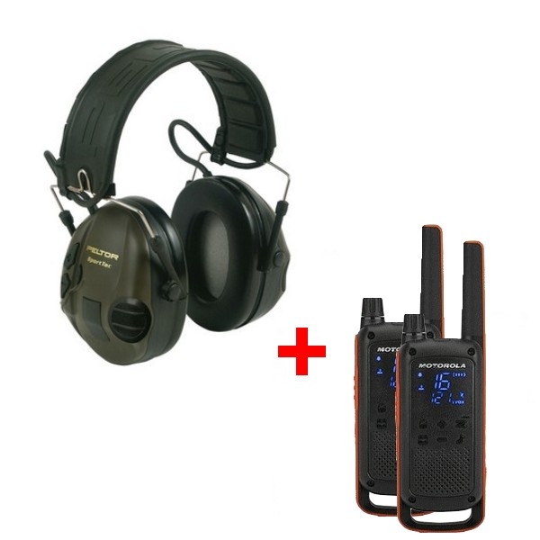 Pack Chasse: 3M Peltor casque antibruit SportTac Vert + Motorola TLKR T82