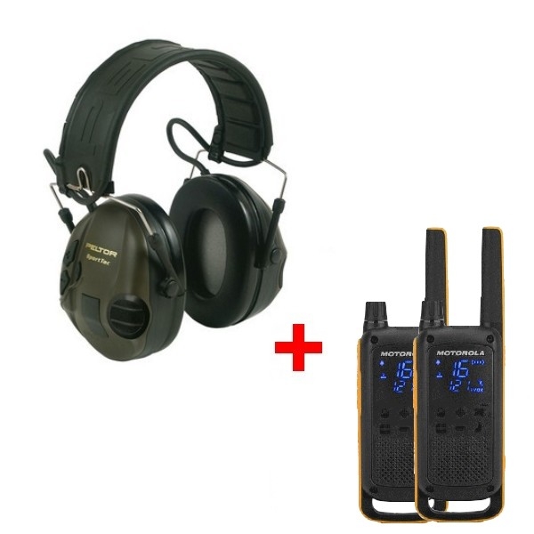 Pack Chasse: 3M Peltor casque antibruit SportTac Vert + Motorola TLKR T82 Extreme