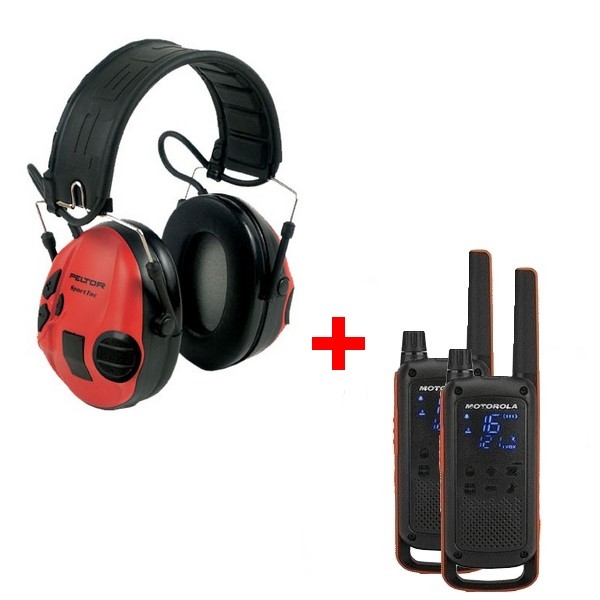 Pack Chasse: 3M Peltor casque antibruit SportTac Rouge/Noir + Motorola TLKR T82