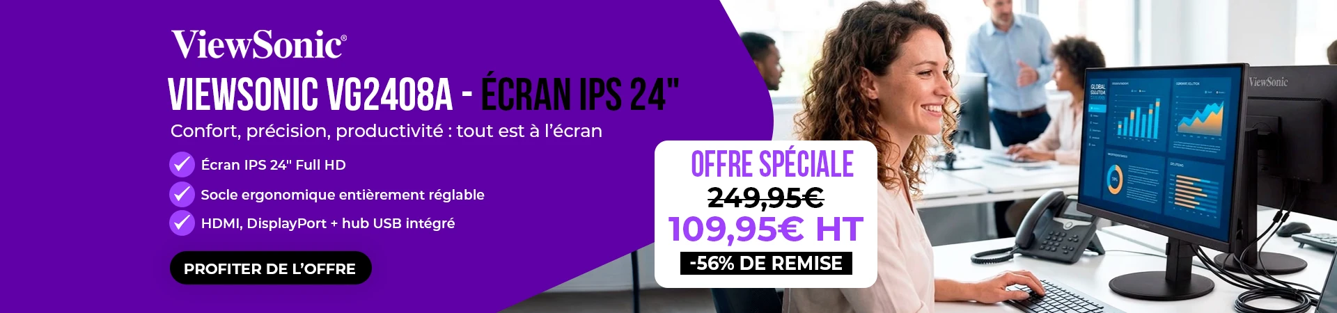 ViewSonic VG2408A 24 Zoll IPS Monitor Ergonomisch