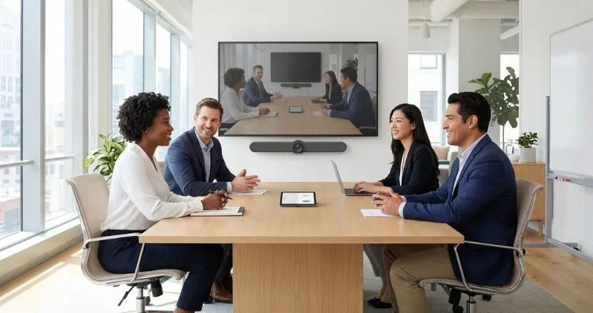 Réunion en visioconférence avec des solutions Logitech