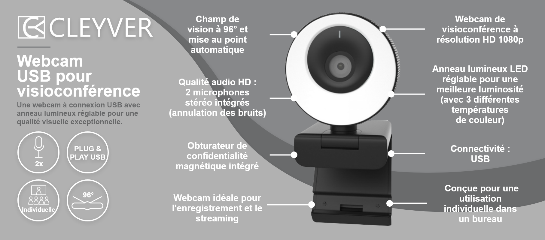 Cleyver - Webcam USB pour visioconférence