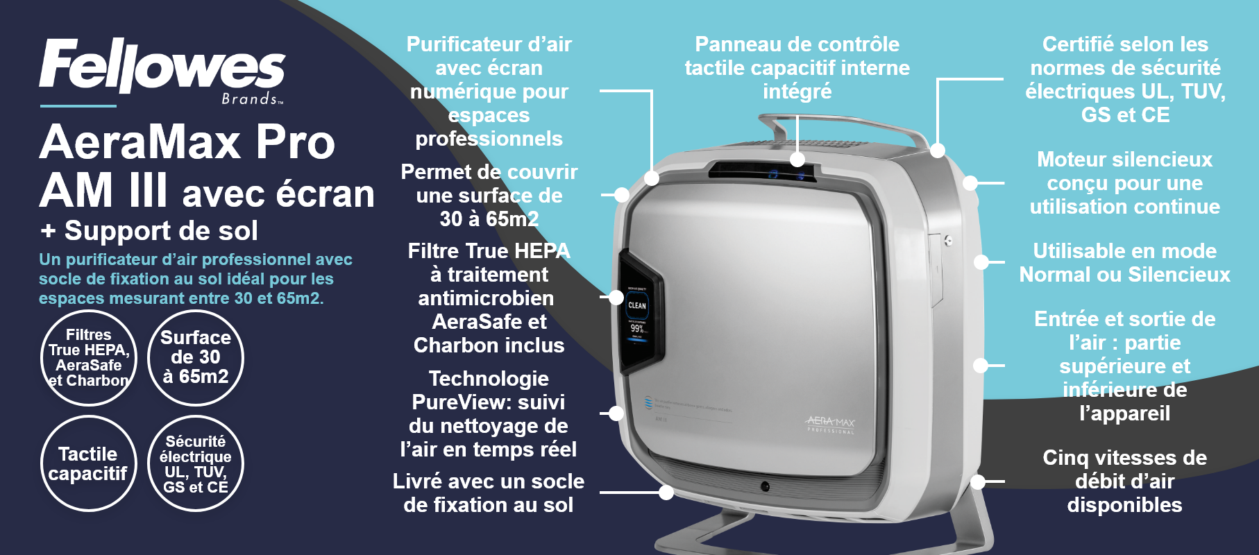 Fellowes AeraMax Pro AM III avec écran + Support de sol