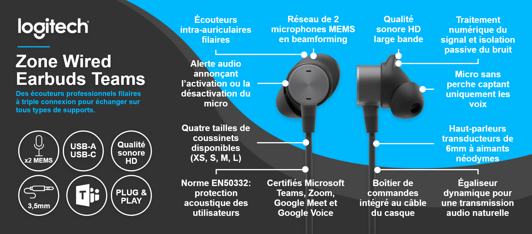 Logitech Zone Wired Earbuds Teams