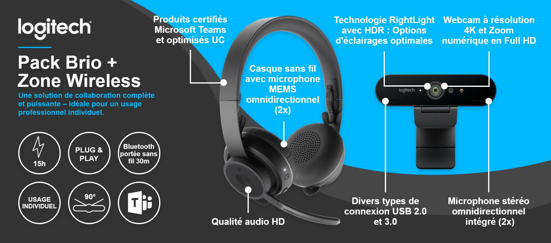 Logitech Brio + Zone Wireless